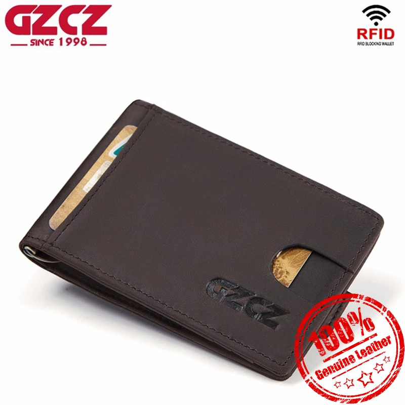 

GZCZ Genuine Men Wallet Leather Brand Credit Card Money Clips High Quality Rfid Fashion Wallets Mini Purse Vintage Wallet