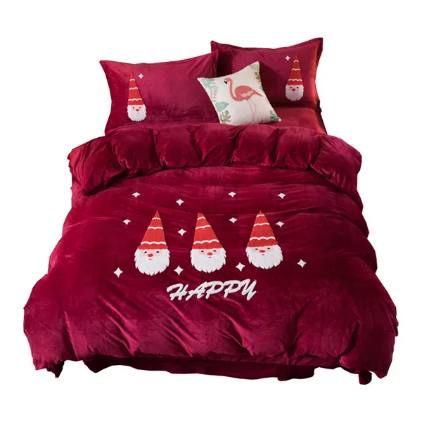 Christmas Bedding 4Pcs Red Color Santa Claus Bed Linen Christmas Decorations For Bedroom Queen
