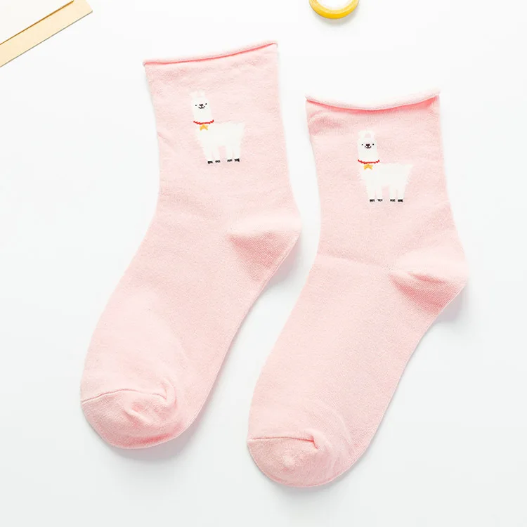 Повседневные забавные женские носки в стиле Харадзюку с изображением фламинго Modis, женские короткие носки с изображением животных, ламы, Лолиты, счастливые женские носки