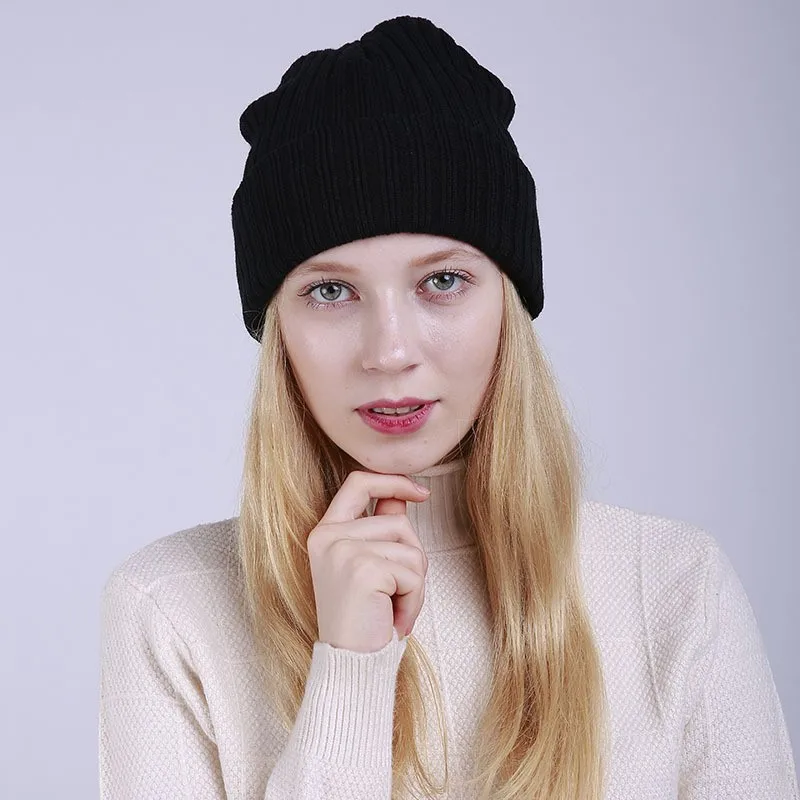 

Winter Female Hat Knitted Pure Color Cute Female Autumn Warm Hat Leisure Hat