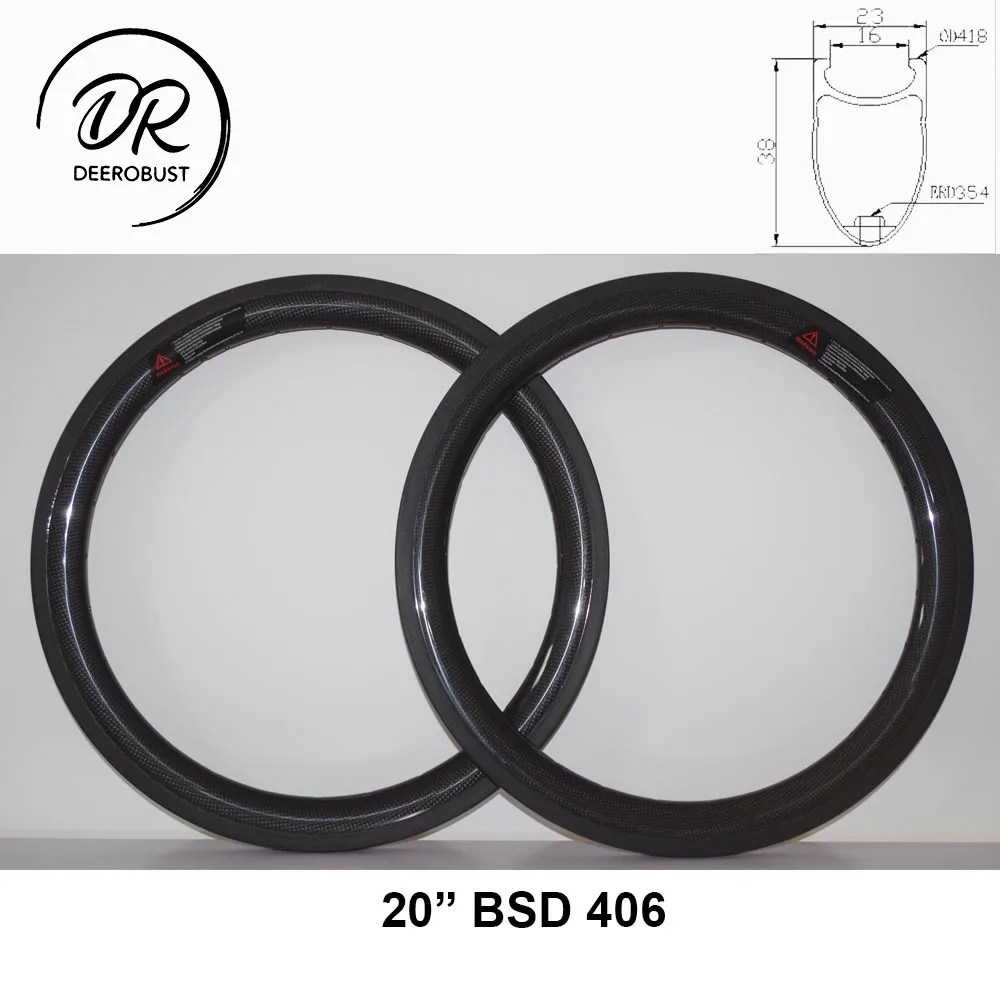 

265g 3K Glossy BMX Race Carbon Rims 20 inch 20" 38mm x 23mm Clincher Folding Bike Wheel Bicycle Rim BSD 406mm 24 28 32 36 Holes