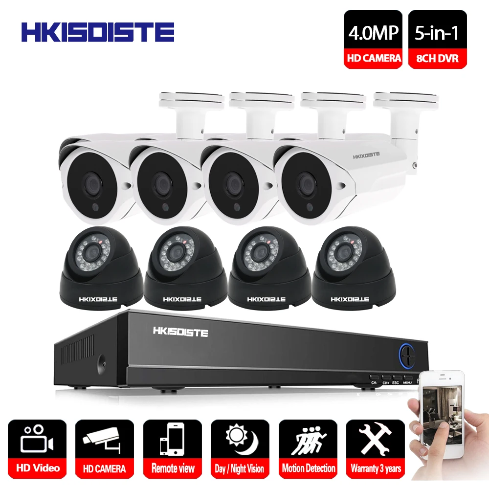 HKIXDISTE Home 8CH CCTV System 4MP DVR 8PCS 4.0MP IR Weatherproof Outdoor Indoor Video Surveillance Home Security Camera Kits