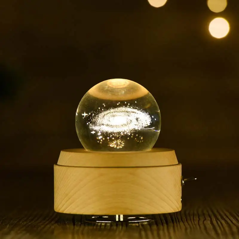 

10pcs Moon Crystal Ball Night Light Wooden Music Box Music Box Rotary Innovative Birthday Gift Hand Crank Mechanism Gift