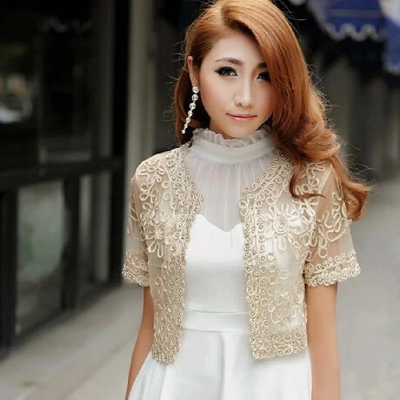 2016 Fashion Hot Sale Summer Style Hollow Out Lace Boleros Short Sleeve