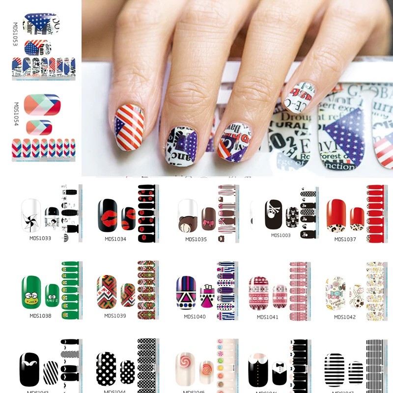 

1PC 14pcs/ Sheet Nail Wraps Full Cover Adhesive Nail Art Stickers Waterproof Nail Vinyls Decals Nails Sticker Art Decorations