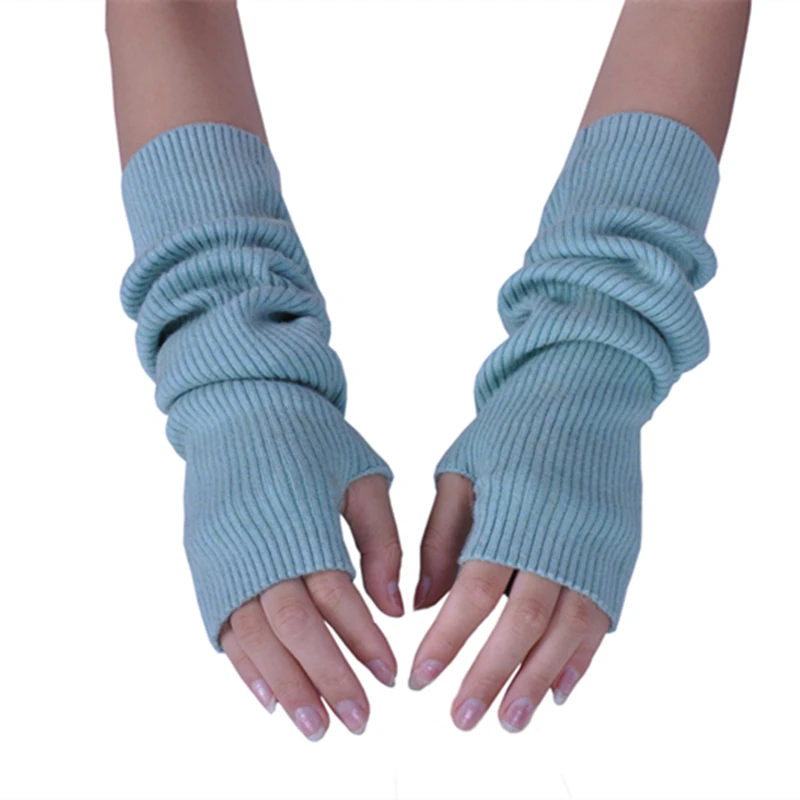 

Women Winter Arm Warmers Cashmere Fingerless Long Gloves Solid Warm Mittens Elbow Thread Knitted Sleeves 40-50cm Glove wool