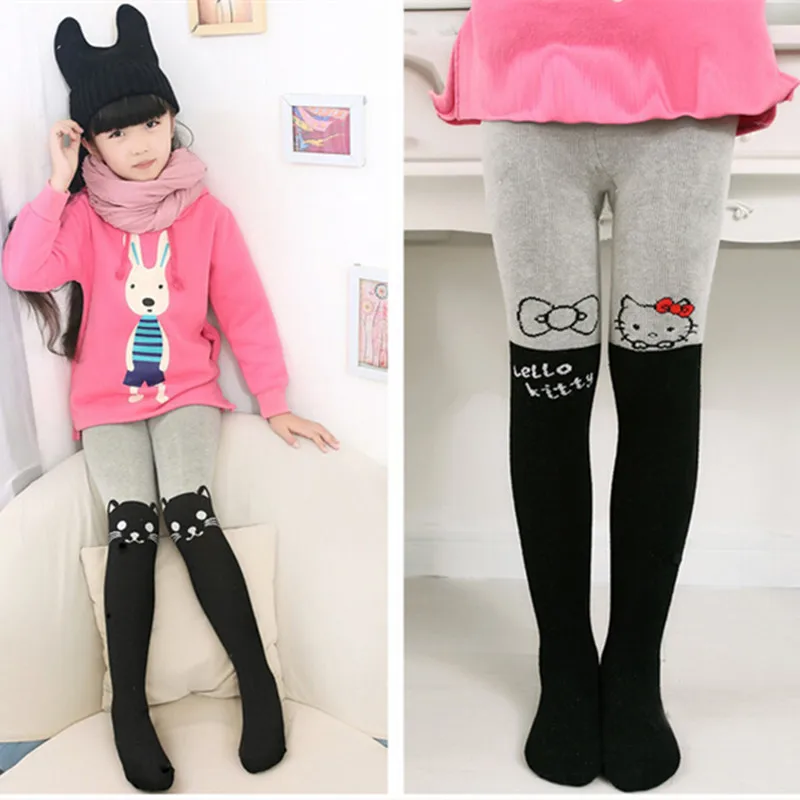 Children Tight Winter Stockings Thick Tights For Girls Pantyhose Hello Kitty Cat Cute Cartoon Full Foot Stocking From 2-13T