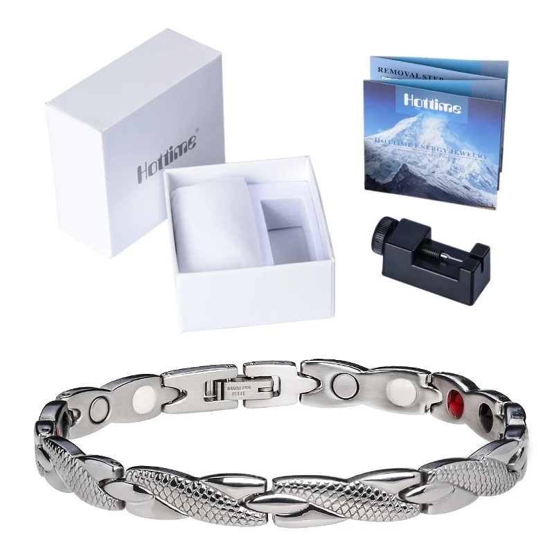 Hottime Health Energy Magnetic Ion Germanium Bracelet Men Pulseras Hombre Chain Link Stainless Steel Bracelet Bangle Women Men - Окраска металла: 10253 Set