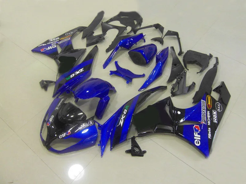 Мотоциклетный вставной обтекатель комплект для KAWASAKI Ninja ZX6R 636 09 10 11 12 ZX 6R 2009 2012 ABS черно-голубые обтекатели комплект+ подарки KL12
