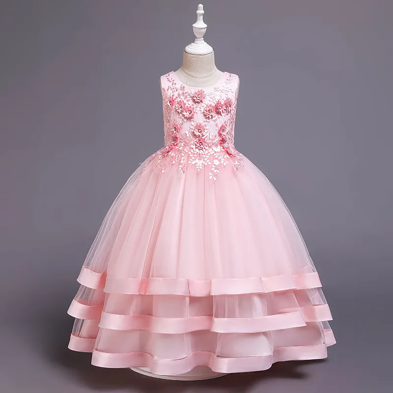Пышное Платье принцессы Сетчатое платье из жаккардовой ткани детская Одежда для танцев - Цвет: Pink