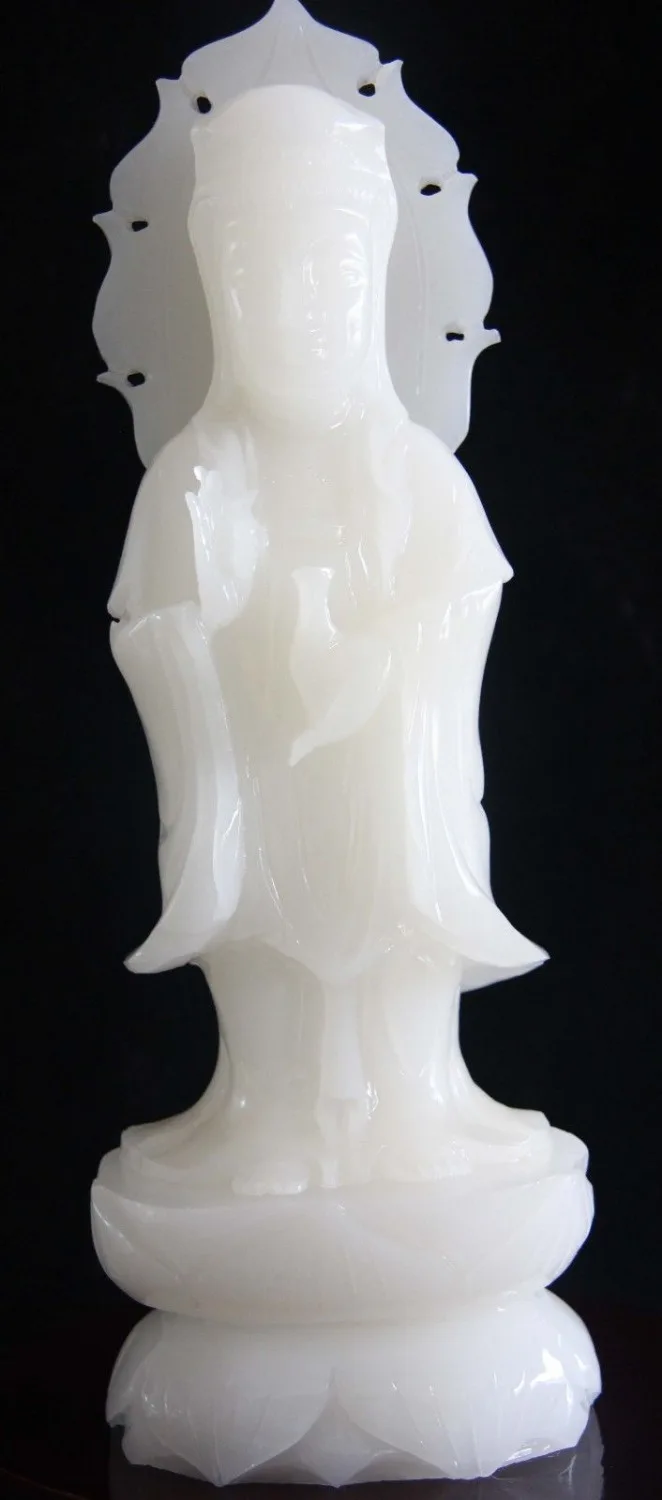 

Collectible bronze lion statue S0069 White Jade Stone hand-carved South China Sea GuanYin Kwan-Yin Bodhisattva Statue