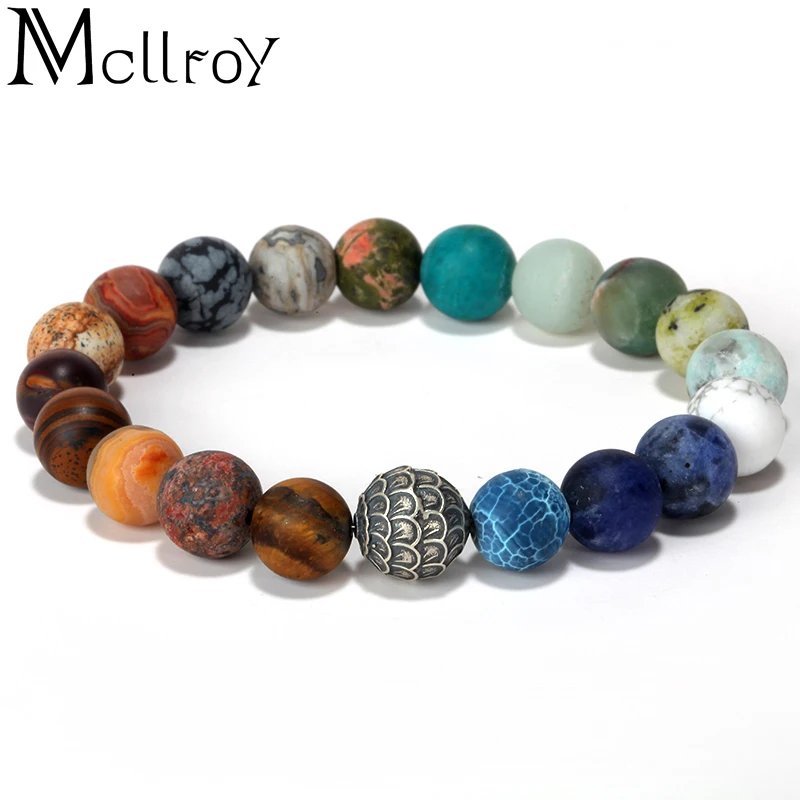 Mcllroy Natural Stone Beads Bracelet Bangle for Women Men Universe Space Planets Solar System Chakra Yoga Bracelets Jewelry gift