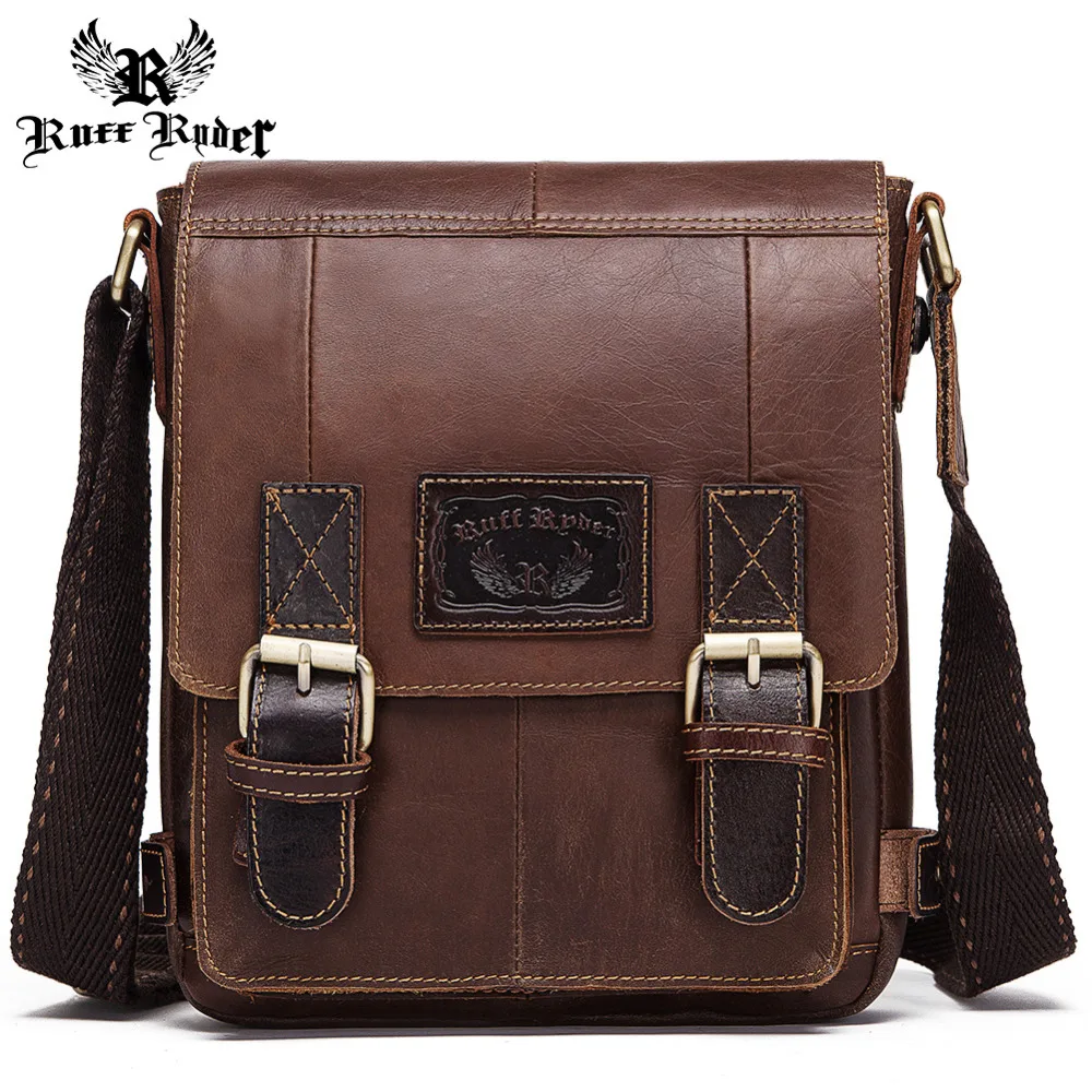 

RUFF RYDER Genuine Cow Leather Men's Shoulder Messenger Bag Handbag Clutch Male Tote Chest Soft Bolsas Crossbody Vintage Flap