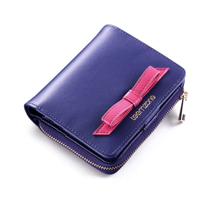 

teemzone Women's Bow buckle Wallet Zipper Hasp Genuine Leather Cowhide Bifold Coin Credit Card Holder ID Window Purse Q465