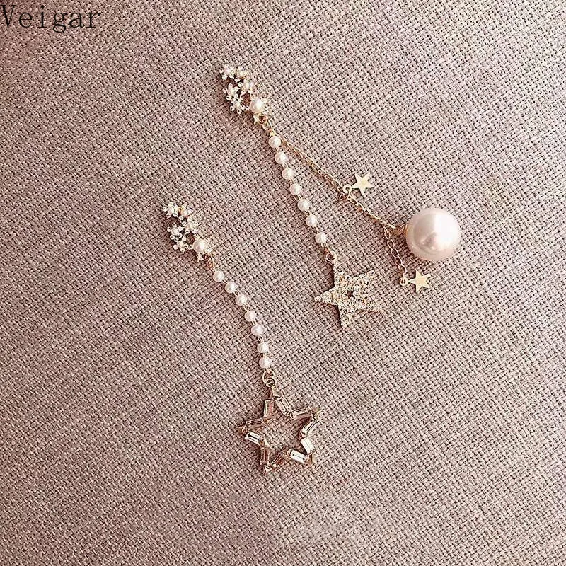 

Creative Asymmetry Star Earring Female Imitation Pearl Tassel Earrings 2018 Fashion Jewelry Tiny Delicate Women Korean Earings