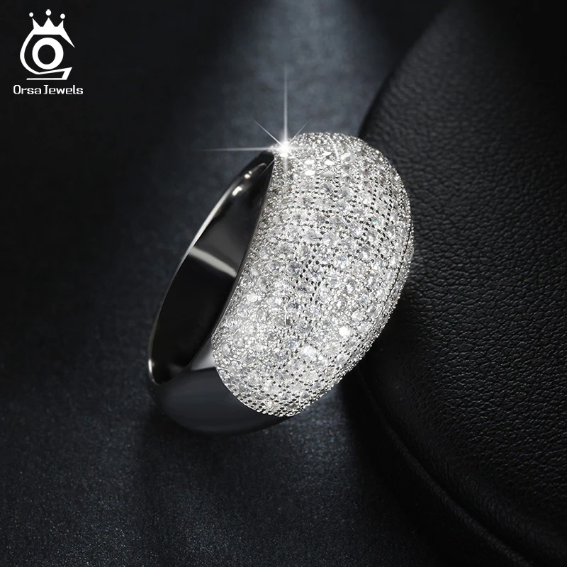 ORSA JEWELS Luxury Wedding Band Engagement CZ Ring Paved 196 Pieces AAA Austrian Cubic Zirconia Fashion Jewelry for Women OR123