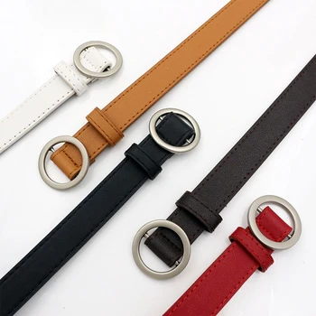 

No Hole Leather Circle Pin Buckles Adjustable Exquesite Belt 12 Colors Women Hot Sale Students Square Ring PU 1PC Simple Seaside