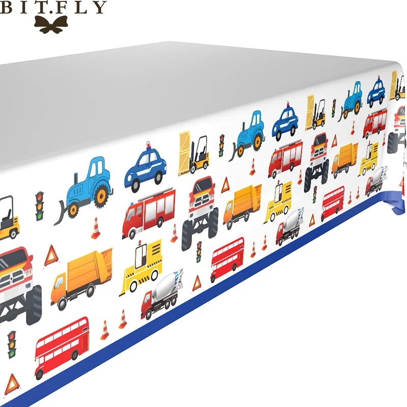 Construction Engineering Vehicle Cars Disposable Tableware Set Paper Plates Cup Banner Tablecloth For Kids Birthday Theme Party - Цвет: 1pcs tablecloth