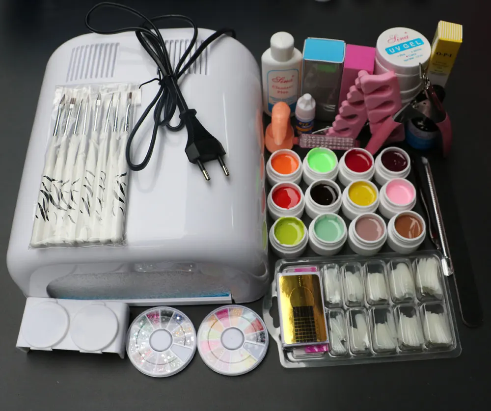 Горячая Профессионального 36 Вт Белый Гель-Лак Cur-ing УФ-Сушки Лампы 12 Цвета Ногтей Маникюрный Набор Инструментов Для Красоты Ногтей BTT-92