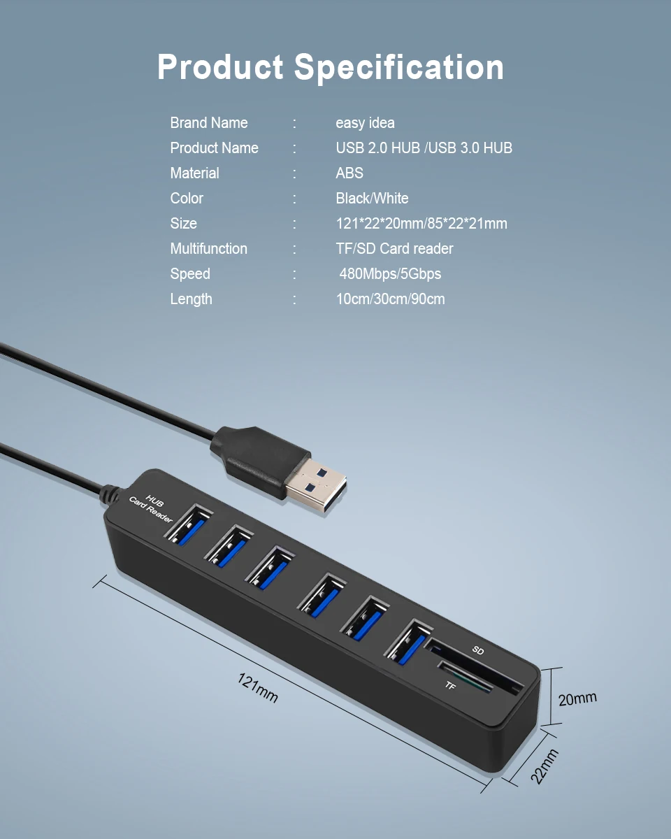 EASYIDEA usb-хаб 3,0 Мульти USB разветвитель 3,0 Micro USB 3 концентратора 3/6 Порты устройство для чтения карт SD TF хаб для ПК Компьютерные аксессуары