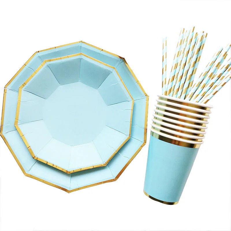 

Solid Color Paper Wedding Birthday Party Disposable Plate Baby Shower Disposable Straws Cup Holiday DIY Decorations Supplies