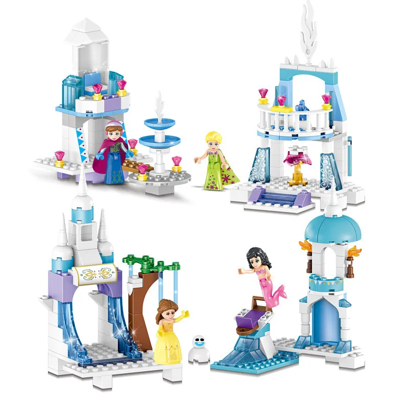 4IN1 City Princess Castle Mermaid Compatible LegoINGLY Friends House Figures Model Building Blocks Sets Creator Toys for Girls