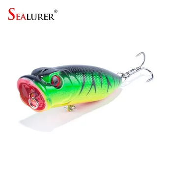 

SEALURER Brand Fishing Tackle 3D eyes 6.5CM 13G Pesca 6# Treble Hooks Popper Fishing Lure Plastic Wobbler Artificial Hard Bait