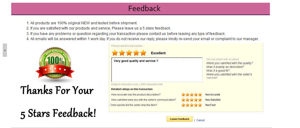 5 stars feedback