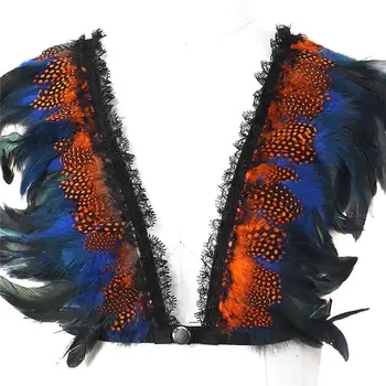 

Feathers Harness Unisex Costume Epaulette Vest Festival Colored Burning man Shoulder wings Harness Bra Top Halter Dance Rave