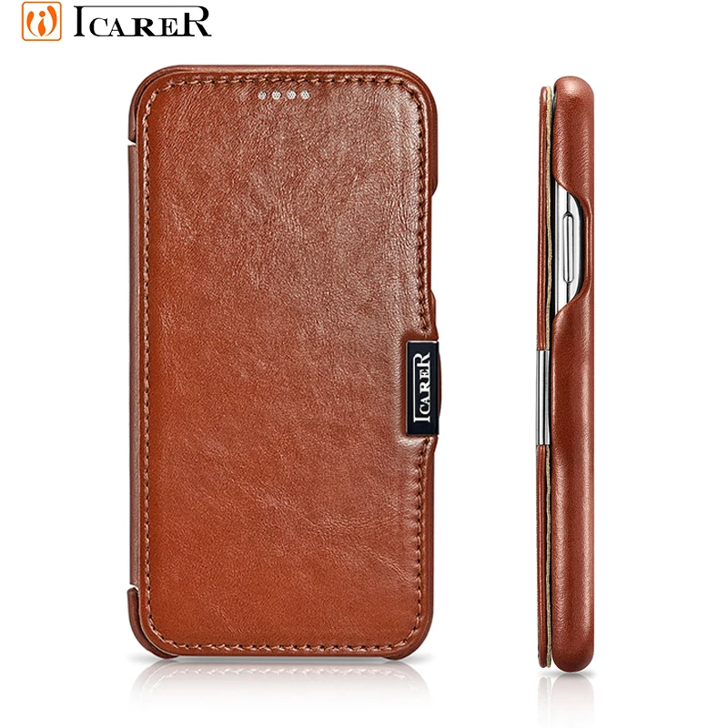 Icarer Genuine Leather Case for iPhone 12 Mini 11 Pro Max 6 7 8 Plus X XR XS Magnetic Closure Luxury Retro Slim Flip Phone Cover cute iphone 7 cases