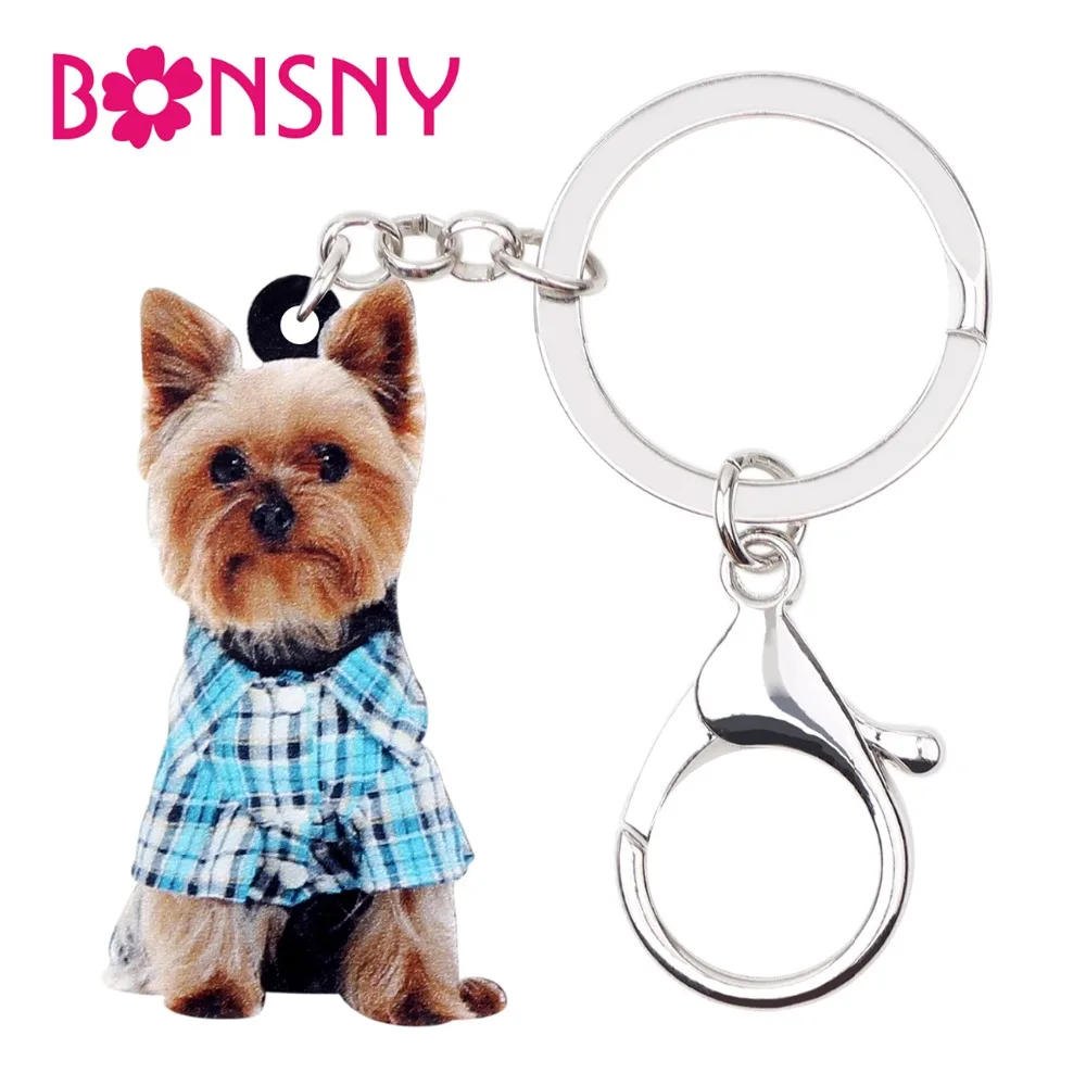 

Bonsny Acrylic Cartoon Yorkshire Terrier Dog Key Chains Keychains Rings Bag Car Charms Animal Jewelry For Women Girls Teens Gift