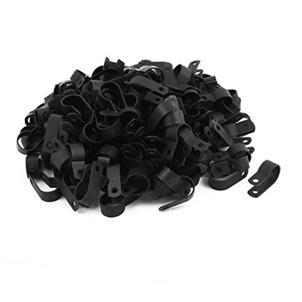 

200Pcs Nylon R Type 5/8 16mm Cable Cord Wire Clamp Clip Fastener Black
