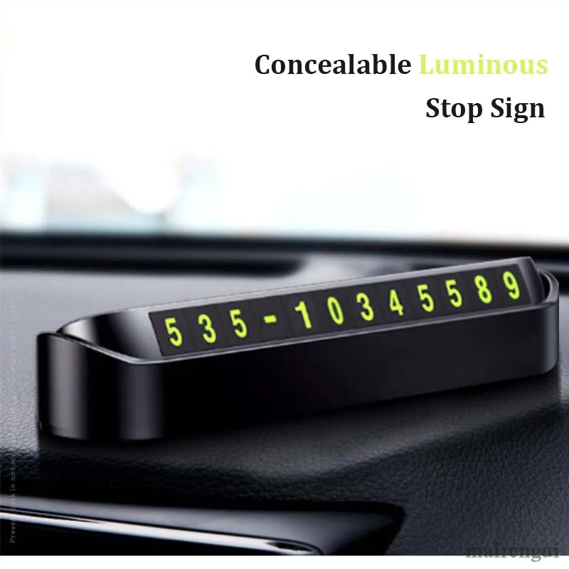 

Cute car temporary stop sign hidden luminous number card moving car mobile phone interior decoration parking card tag ornaments