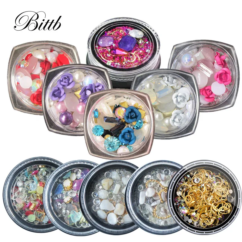 

Bittb Nail Art Decorations Kits Charms Crystal Rhinestones Studs Gems Beads 3D Jewelry Accessoires Nails DIY Manicure