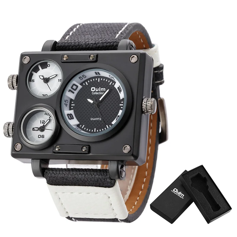 Oulm Orologio Da Uomo 3595 – Design Fashion Con Cinturino In Pelle, Movimento Al Quarzo Giapponese, Quadrante Blu/Rosso/Nero