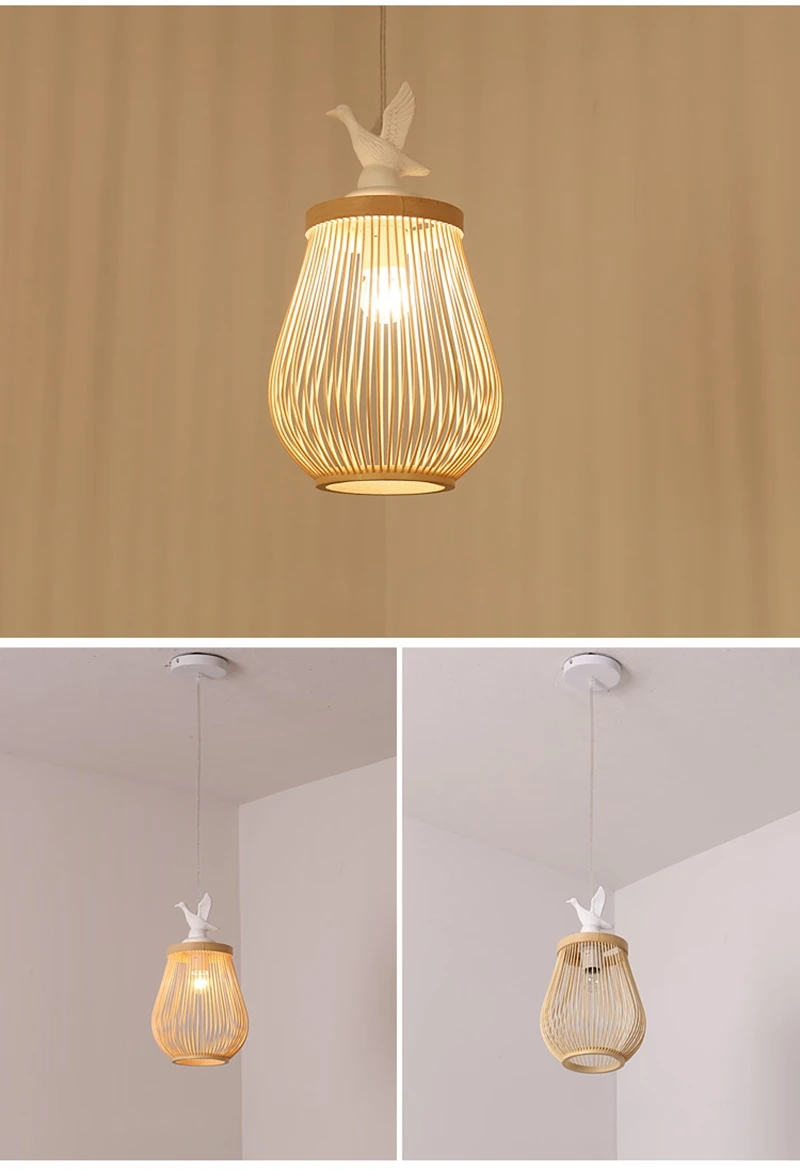 Japanese Style Novelty Wooden Bird LED Pendant Lamp Hade Decoration Dining Room Restaurant Bedroom Study Lighting Fixtures (8)