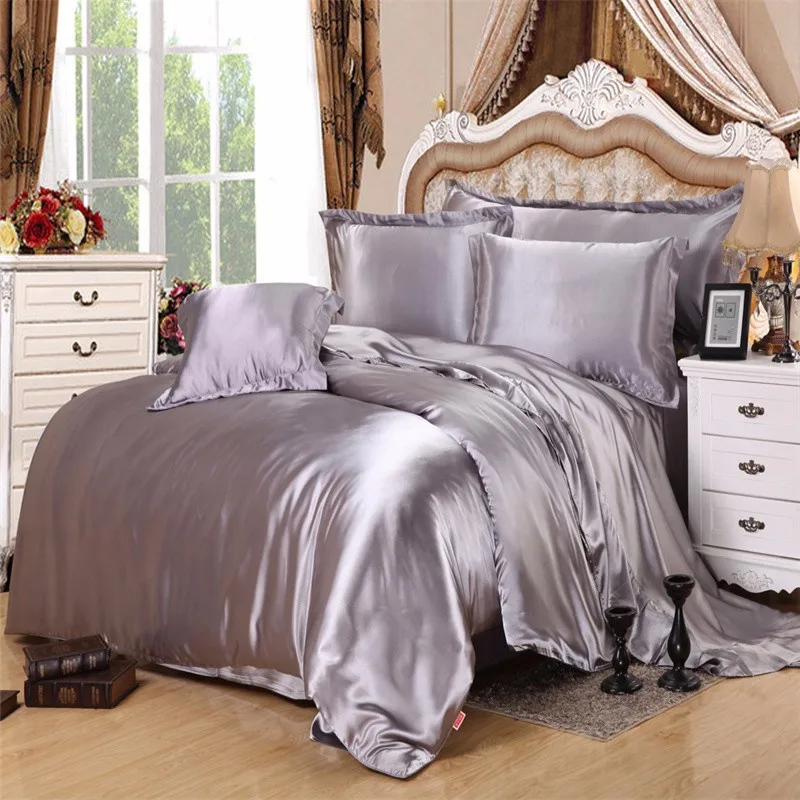 Waliicorners 4Pcs Silk Black White Color Silk Bedding set King Queen size Bed set Solid color Brief Duvet cover set Bedclothes bed linen set 30 IMG_2330
