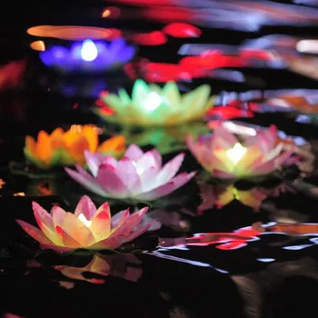 

High Quality LED Artificial Lotus Colorful Changed Floating Flower Lamps Water Swimming Pool Light Lanterns Party Supply