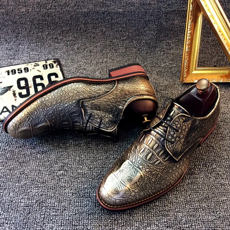 

New Brock Men's Leather Shoes with Leather Fashion Crocodile Dress Shoes Soft and Comfortable Breathable Mens Formal Shoes
