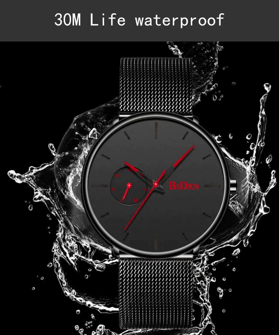 Reloj Hombre BIDEN Top Brand Luxury Men Watches Waterproof Ultra Thin Date Wrist Watch Male Mesh Strap Casual Quartz Clock