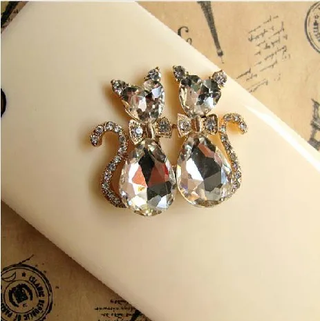 

6pcs per lot 3.8cm*3cm Crystal Cat Cell Phone DIY Alloy Decoration With Free Shipping