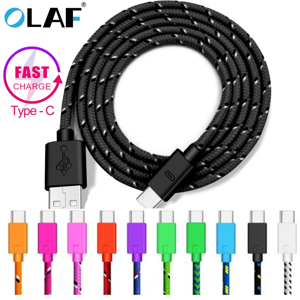 

OLAF 0.5m/1m/2m/3m Type C Cable Nylon Braided Mobile Phone Cable Fast Charging Type-C Cable For Samsung s8 s9 s10 Huawei P30 Pro
