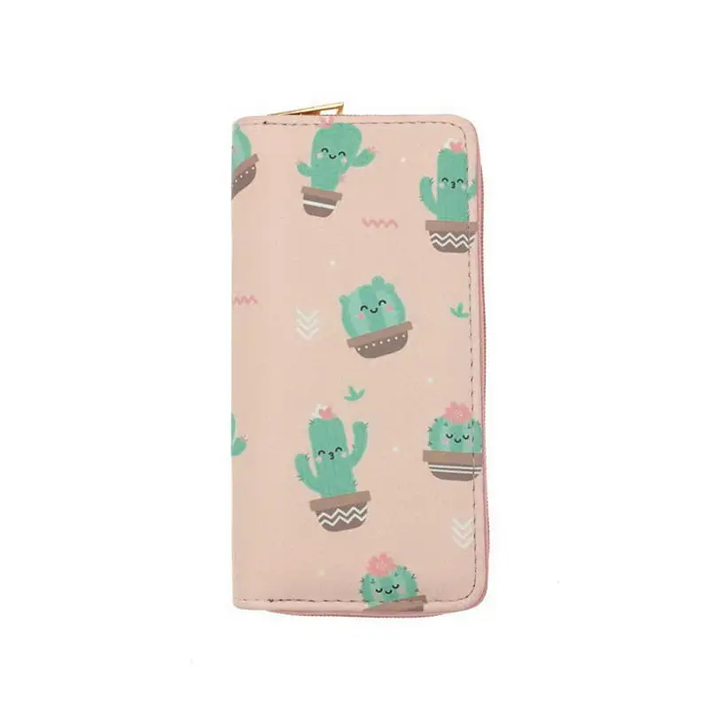 KANDRA Summer Cactus Plant Printing Women Long Wallet Fashion PU Leather Coin Purse Phone Case Ladies Card Holder Clutch Bag