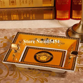

2018 fashion bone china yellow cigar ashtray with cigar brithday gifts
