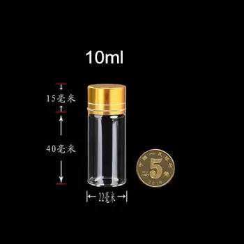 

22*50*14mm 50pcs 10ml Glass Bottles Aluminium Screw Golden Cap Empty Transparent Clear Liquid Gift Container Wishing Bottle Jars