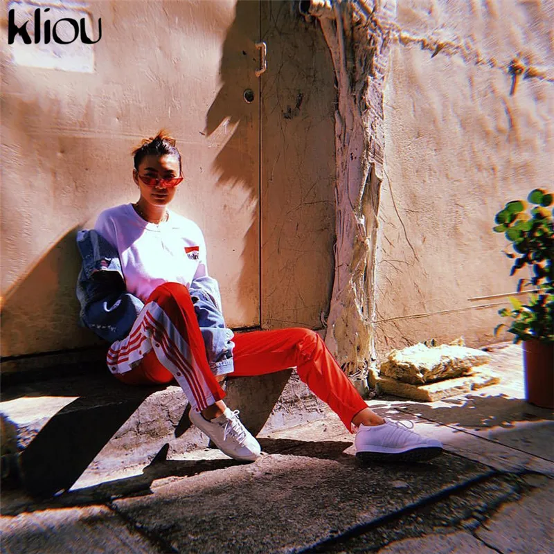 Kliou 2018 الخريف المرأة الأزياء الأبيض قصيرة 100% القطن بلوزات كم كامل س الرقبة إلكتروني طباعة الإناث تجريب قمم الملابس