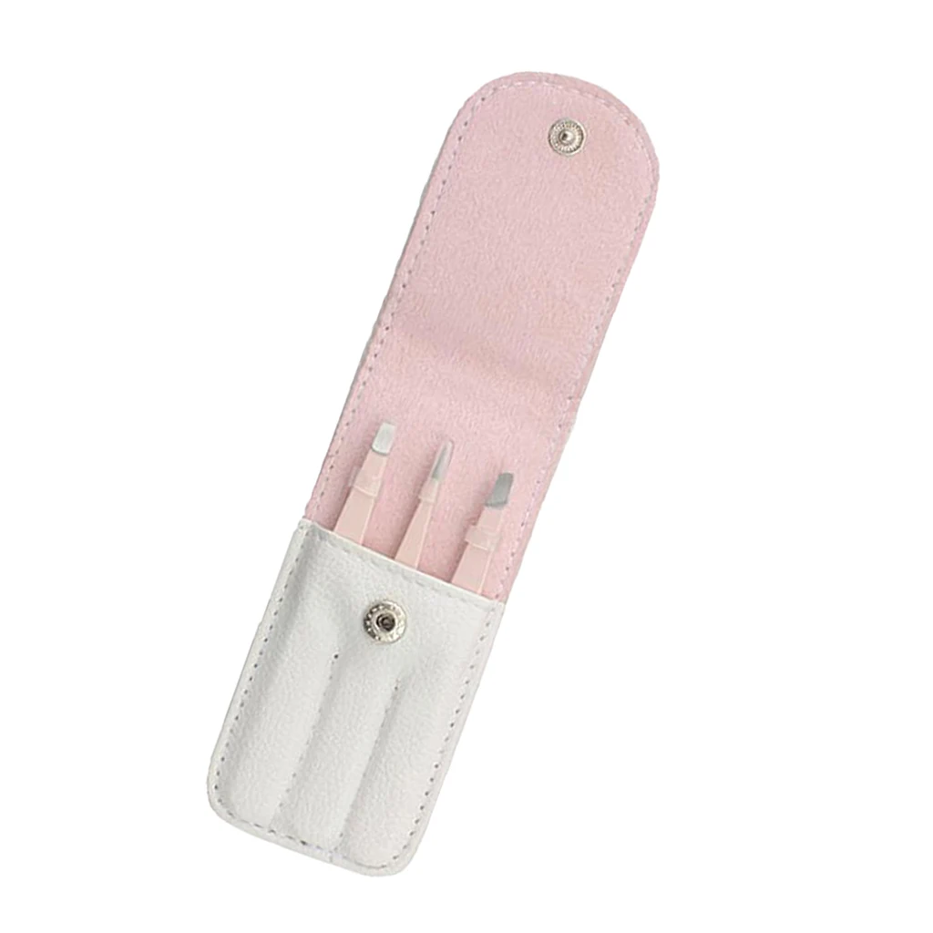 3Pcs Stainless Steel Eyebrow Plucking Clip Brow Hair Removing Tweezer with Free PU Bag