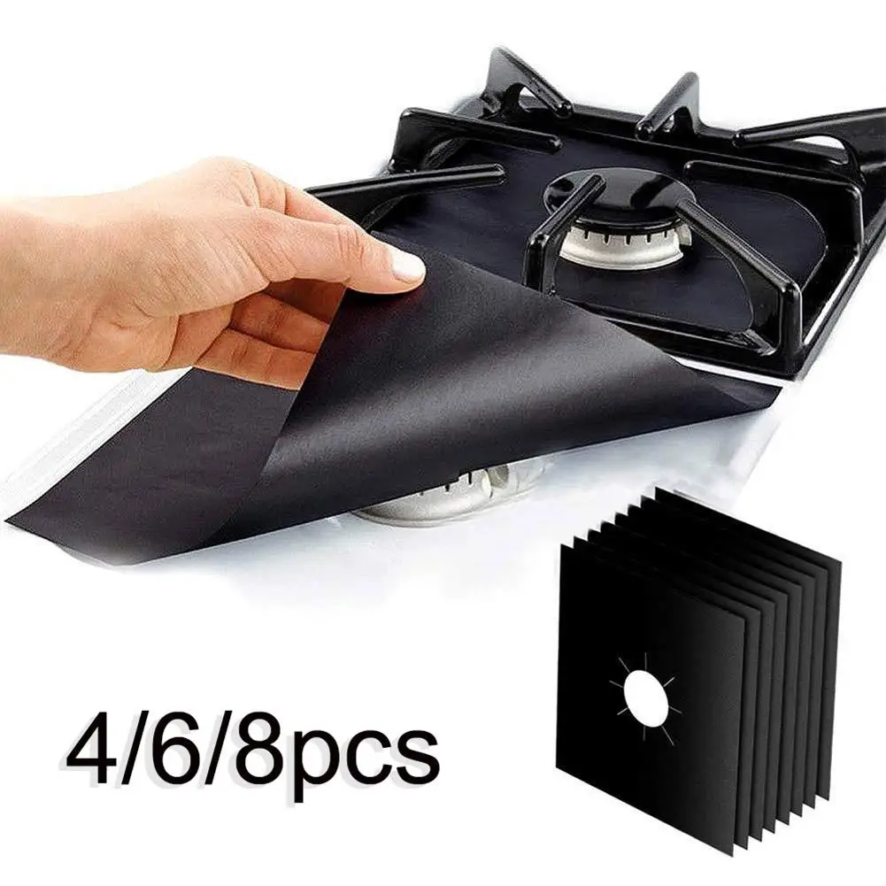 

4/6/8Pcs Reusable Teflon Kitchen Cooking Stove Burner Protection Cover Liner Pad Set