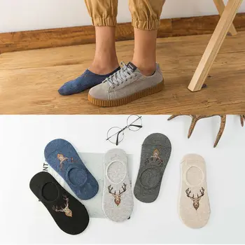 

2019 Summer New Man Spring And Summer Shallow Mouth Invisible Socks Cartoon Elk Pattern Silicone Non-slip Thin Boat Socks