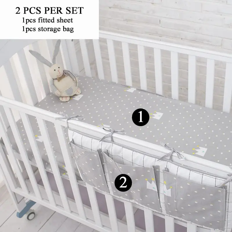 Комплект постельного белья Muslinlife с маленькой серой короной, безопасный для ребенка комплект бамперов для детской кровати, мягкая детская кроватка, подвесной мешок для хранения - Цвет: 2pcs per set